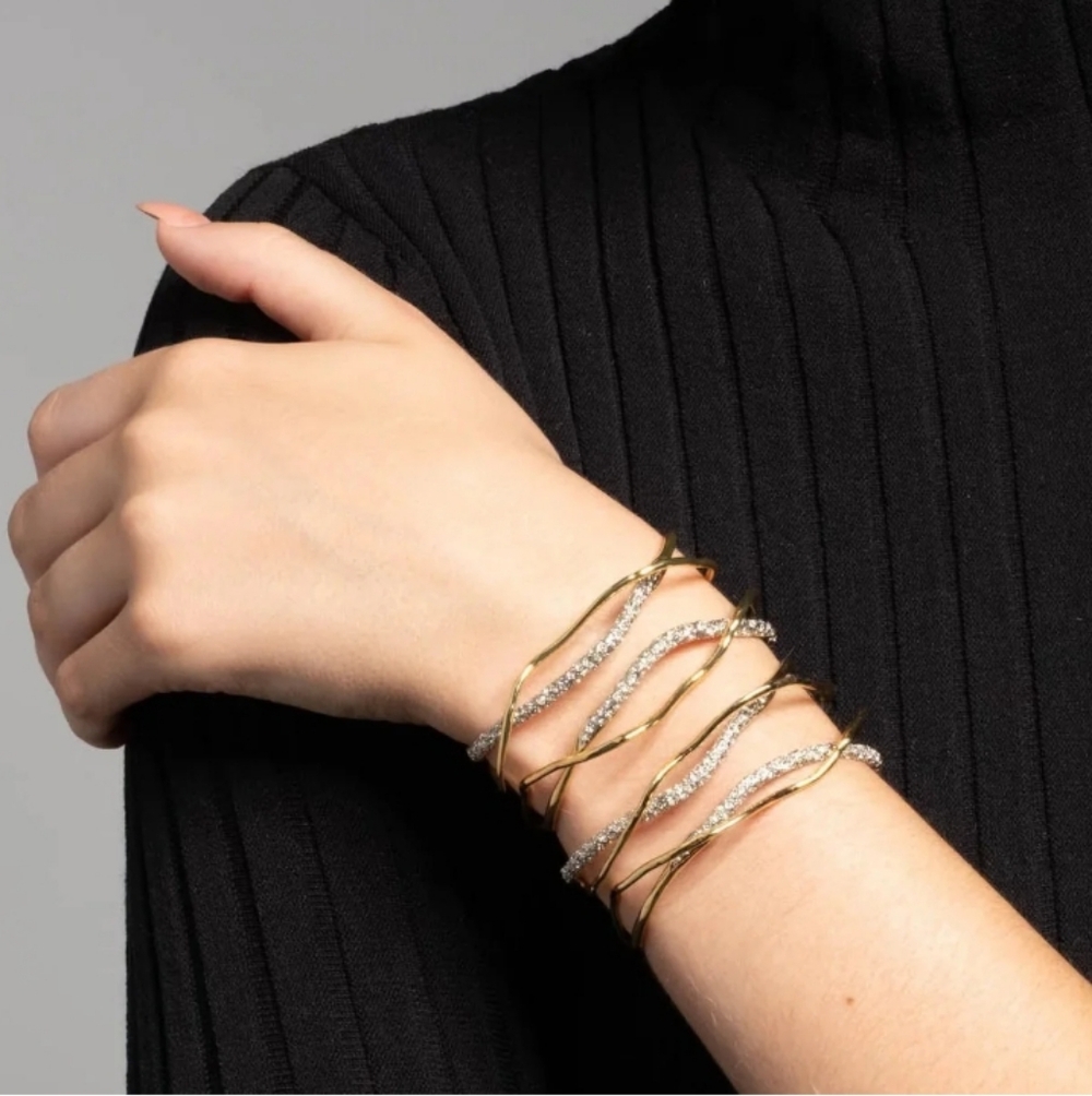Alexis Bittar Solanales Gold Crystal Intertwined Cuff Set of 2